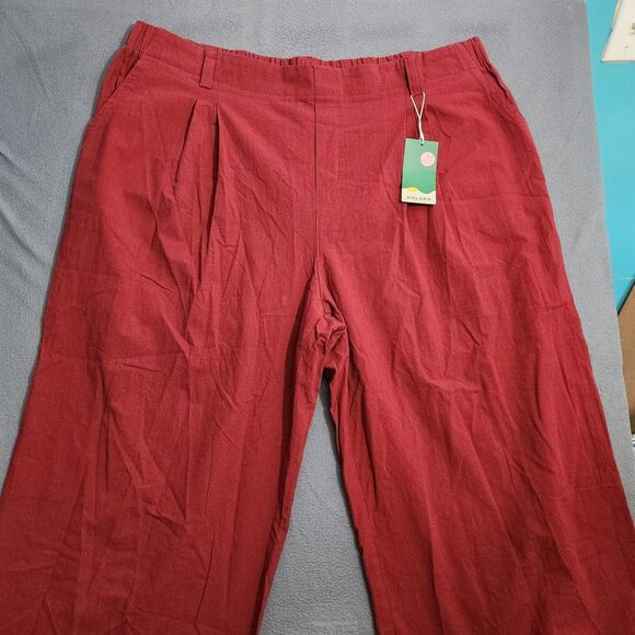Halara Flex Women 3X Plus Maroon High Waisted Pocket Wide Leg Waffle Work Pants - Picture 4 of 10